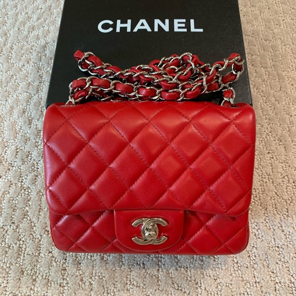 Chanel Lambskin Quilted Mini Square Flap Red - Picture 1 of 10